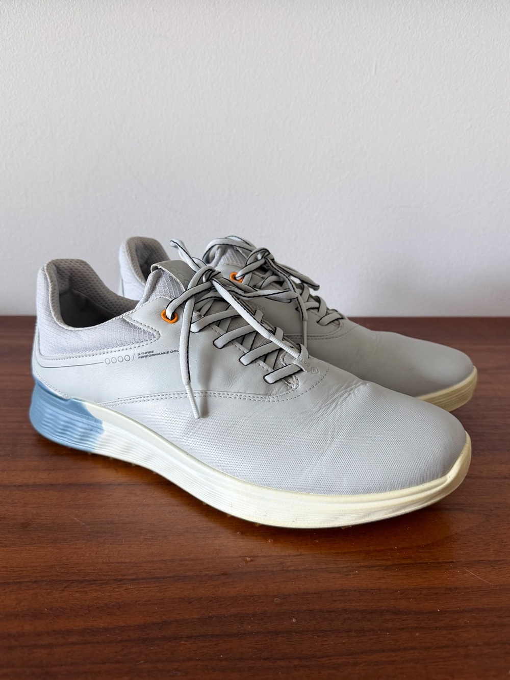 ECCO Men's 9-9.5 S-Three Golf Shoes Gray Blue Spikeless Performance Sneakers